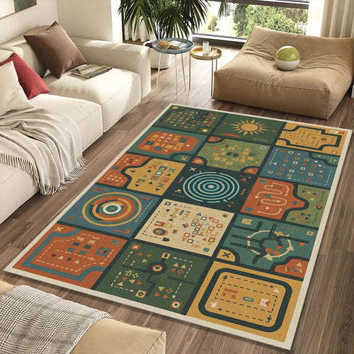 Modern Strategic Game Rug Abstract Maze Levels Area Mat