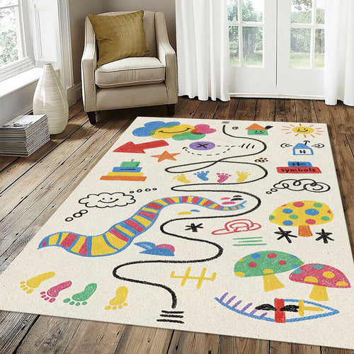 Kids Doodle Adventure Rug Colorful Crayon Style Play Mat Nursery