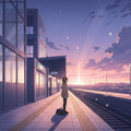 Anime Girl Train Station Rug Lofi Aesthetic Sunset Area Mat