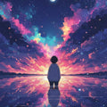 Anime Starry Night Rug Celestial Water Reflection Area Mat Dreamy