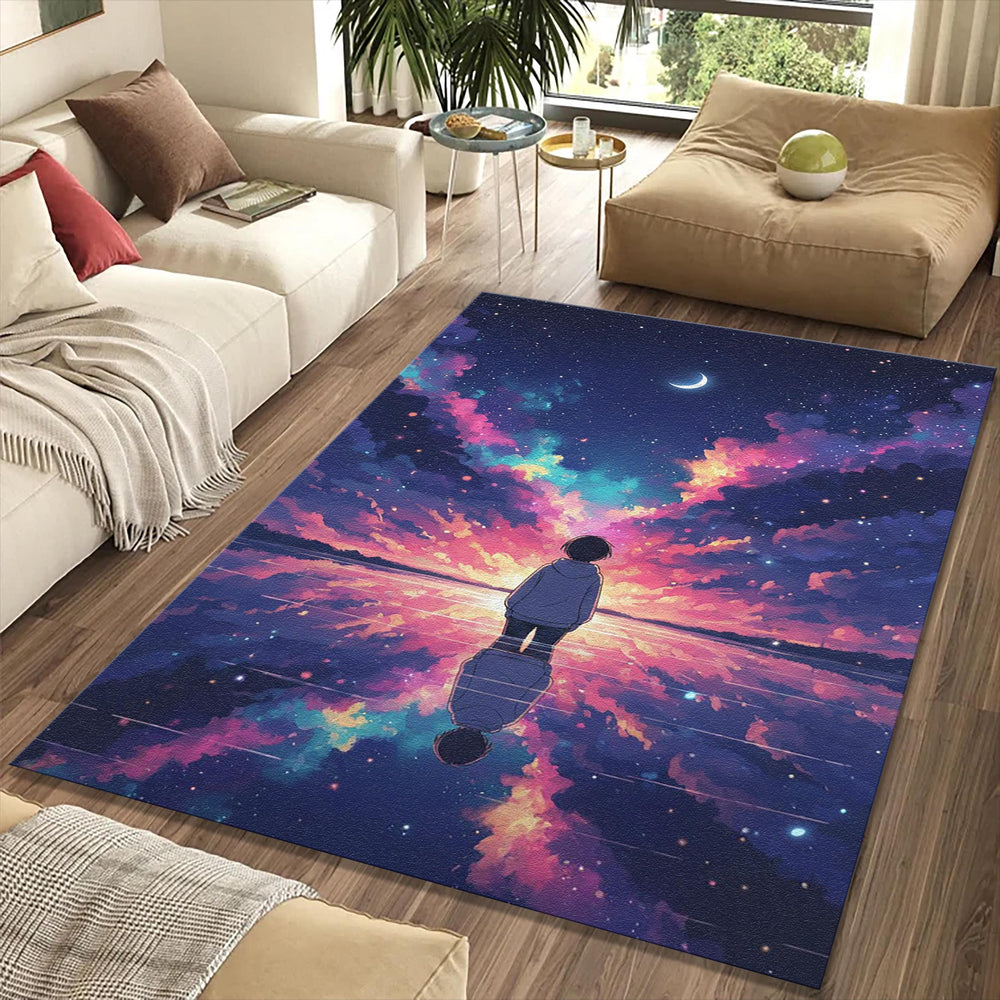 Anime Starry Night Rug Celestial Water Reflection Area Mat Dreamy