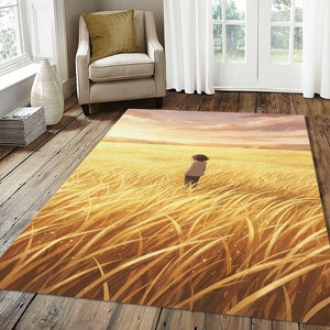 Anime Golden Field Rug Aesthetic Sunset Wheat Landscape Area Mat
