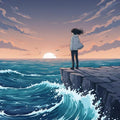 Anime Ocean View Rug Aesthetic Cliff Sunset Area Mat Lofi Sea