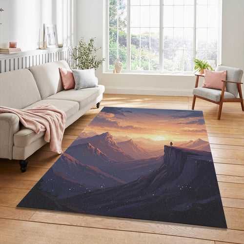 Anime Mountain Sunset Rug Epic Landscape Area Mat Aesthetic