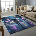 Rainy City Anime Rug Neon Aesthetic Street Area Mat Lo-fi Night