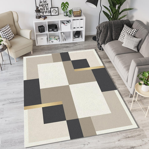 Modern Geometric Rug Minimalist Bauhaus Area Mat Gold Accent