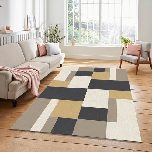 Modern Geometric Block Rug Bauhaus Minimalist Area Mat Mustard