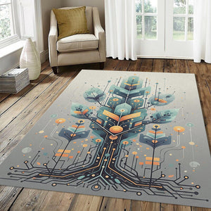 Futuristic Technology Tree Rug Cyber Organic Circuit Board Area