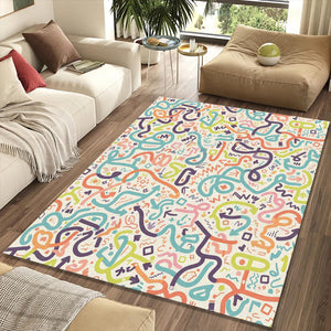 Modern Doodle Art Rug Colorful Abstract Scribble Area Mat Playful