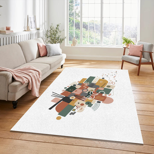 Modern Abstract Geometric Rug Earth Tones Art Deco Area Mat