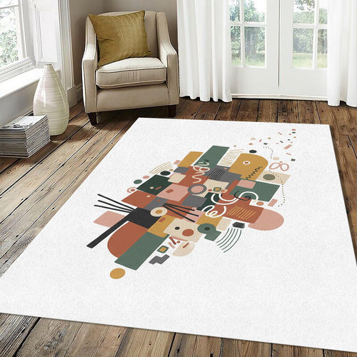 Modern Abstract Geometric Rug Earth Tones Art Deco Area Mat