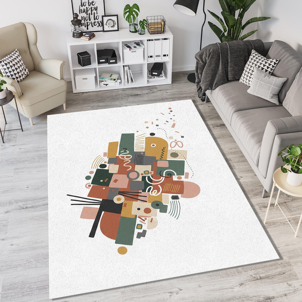 Modern Abstract Geometric Rug Earth Tones Art Deco Area Mat