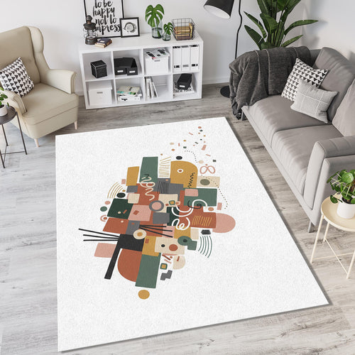 Modern Abstract Geometric Rug Earth Tones Art Deco Area Mat