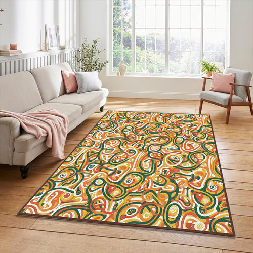 Modern Abstract Kitchen Rug Colorful Foodie Area Mat Orange and