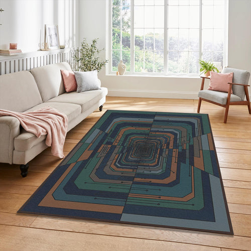 Futuristic Tech Tunnel Rug Cyberpunk Infinity Area Mat Modern