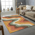 Abstract Earth Tone Wavy Rug Mid Century Modern Organic Area Mat