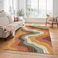 Abstract Earth Tone Wavy Rug Mid Century Modern Organic Area Mat