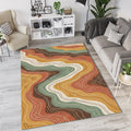 Abstract Earth Tone Wavy Rug Mid Century Modern Organic Area Mat