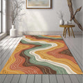 Abstract Earth Tone Wavy Rug Mid Century Modern Organic Area Mat