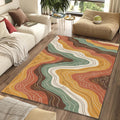 Abstract Earth Tone Wavy Rug Mid Century Modern Organic Area Mat