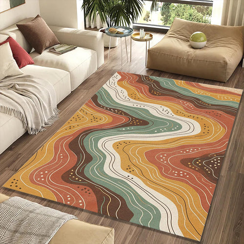 Abstract Earth Tone Wavy Rug Mid Century Modern Organic Area Mat