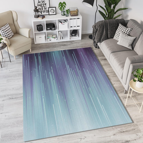 Dreamy Abstract Vertical Line Rug Teal and Purple Aurora Area Mat