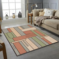 Modern Geometric Rug Terracotta and Sage Green Abstract Area Mat
