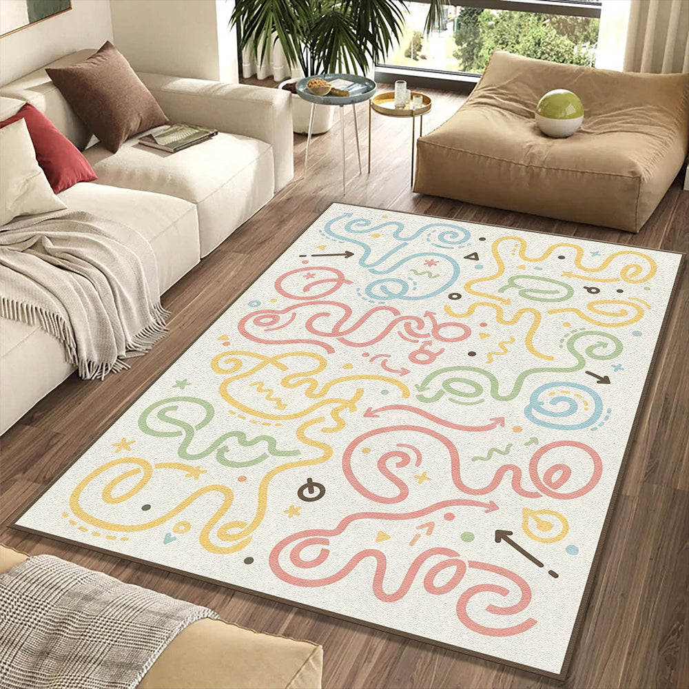 Pastel Doodle Art Rug Playful Nursery Scribble Area Mat Cute