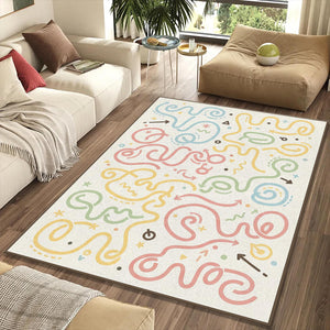 Pastel Doodle Art Rug Playful Nursery Scribble Area Mat Cute