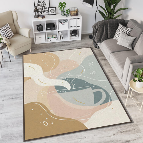 Modern Coffee Cup Rug Abstract Kitchen Area Mat Cozy Cafe