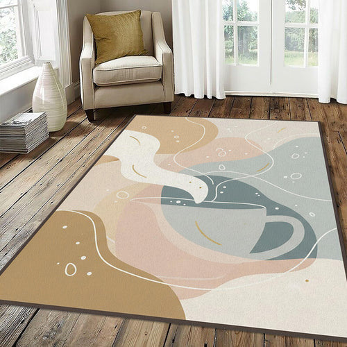 Modern Coffee Cup Rug Abstract Kitchen Area Mat Cozy Cafe