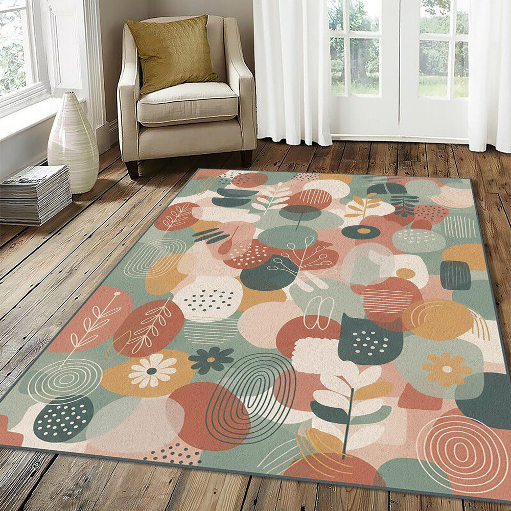 Modern Boho Botanical Rug Abstract Earth Tone Leaves Area Mat