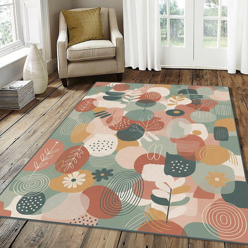 Modern Boho Botanical Rug Abstract Earth Tone Leaves Area Mat