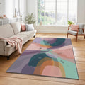 Modern Abstract Layered Rug Colorful Organic Shapes Area Mat Teal
