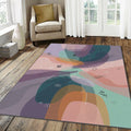 Modern Abstract Layered Rug Colorful Organic Shapes Area Mat Teal