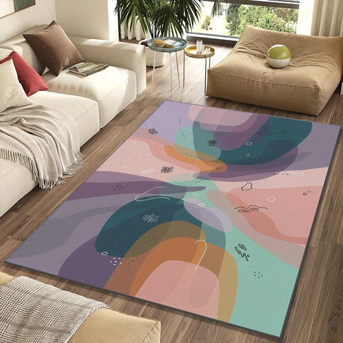 Modern Abstract Layered Rug Colorful Organic Shapes Area Mat Teal