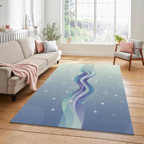 Dreamy Abstract Flow Rug Ethereal Blue and Purple Area Mat Cosmic