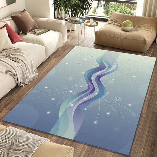 Dreamy Abstract Flow Rug Ethereal Blue and Purple Area Mat Cosmic
