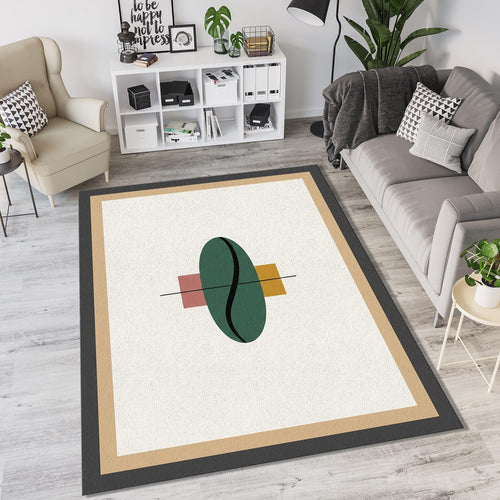Minimalist Geometric Rug Abstract Green Oval Area Mat Modern Zen
