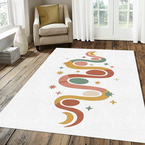 Minimalist Boho Celestial Rug Abstract Earth Tone Moon and Stars