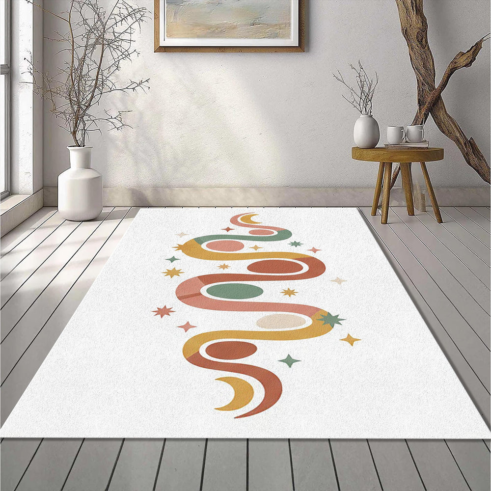 Minimalist Boho Celestial Rug Abstract Earth Tone Moon and Stars