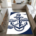 Modern Nautical Anchor Rug Navy Blue and White Maritime Area Mat