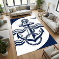 Modern Nautical Anchor Rug Navy Blue and White Maritime Area Mat