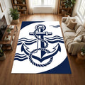 Modern Nautical Anchor Rug Navy Blue and White Maritime Area Mat