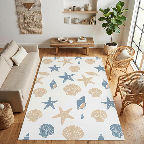 Coastal Sea Shells Area Rug Nautical Starfish Pattern Floor Mat