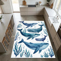 Watercolor Whales Area Rug Nautical Blue Ocean Life Mat Coastal