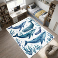 Watercolor Whales Area Rug Nautical Blue Ocean Life Mat Coastal