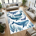 Watercolor Whales Area Rug Nautical Blue Ocean Life Mat Coastal