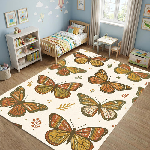 Modern Folk Art Butterfly Rug Bohemian Monarch Pattern Area Mat