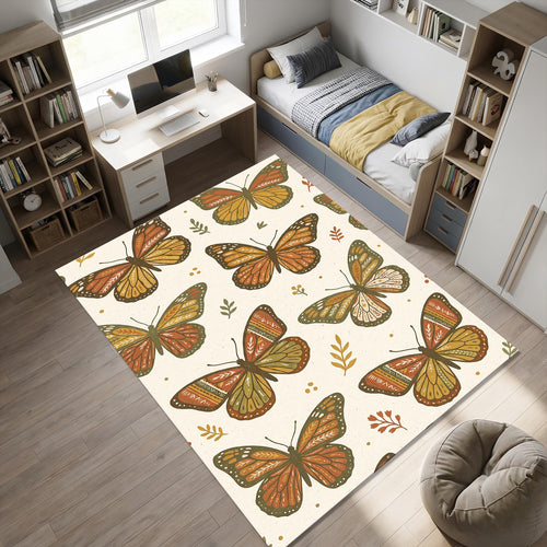 Modern Folk Art Butterfly Rug Bohemian Monarch Pattern Area Mat